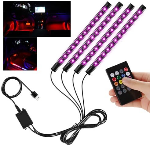 LED-Innenbeleuchtung für Auto, mit Fernbedienung, USB-Kfz-Ladegerät, Beleuchtung am Fuß, 16 Farben, Stimmungslicht für Auto, Zubehör (48 Lichter)