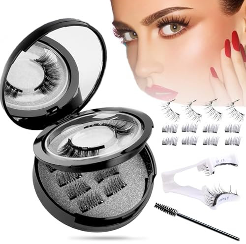 Magnetic Eyelashes with Applicator Natural Look Best Magnetic Lashes Reusable Magnetic Eyelashes Kit without Eyeliner No Glue Needed Waterproof for Makeup, Party, Gifts