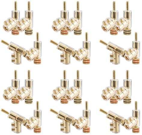 24 Stück Bananenstecker 45 Grad Abgewinkelte Bananenstecker Schraubverriegelungsstecker für AV-Receiver, Verstärker, Lautsprecher Gold