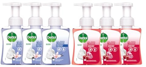 Dettol - Lot de 6 mousses à savon - Savon pour mains - 3 Vanille & Orchidée et 3 Rose & Fleur de Cerisier
