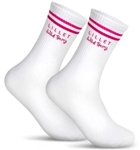 BETESSIN Tennissocken Damen 36-41 - Wildberry Lillet-Socken mit Motiv - Statement Socken Damen Weiß - Sportsocken aus Baumwolle - Geschenk für Freundin & Lillet-Liebhaber