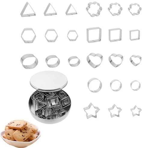 24 Stck Plätzchen Ausstecher Mini,Plätzchen Ausstecher,Kleine Keksausstecher Aus Edelstahl,Geometrische Keksformen, Plätzchenausstecher,Ausstechformen,Für Keks Fondant Zubehör Formen Cutter (Silbrig)