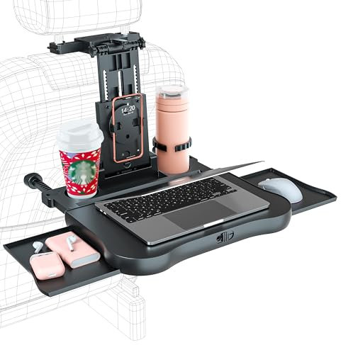 FANXIN Car Back Seat Tray with Extendable Table, Car Desk for Laptop with Phone Holder, Foldable Trays for Eating & Working, Car Travel Tray Table for Rear Passenger