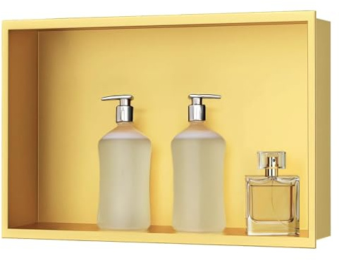 sunrik Niche de Salle de Bain Encastrable 30x45cm, Acier Inoxydable, Or | Niche Murale Douche,Niche Murale Douche Seule Couche,Niche Douche Encastrable