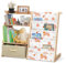 decalsweet Kinderregal mit 4 Ablage und 3 Offenen Fächern, Bücherregal Kinder mit Boxen & 3 Tasche, Spielzeug-Organizer Kinderzimmer Möbel, Aufbewahrungsregal mit Niedlichem Muster (Regenbogen)