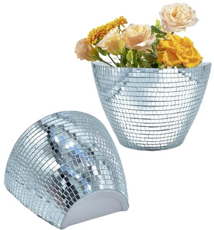 Pasdrucn 2 Stück Silber Spiegel Kugel Blumentopf Discokugel Deko, Silber Glas Spiegel Blumentopf Discokugel Blumentopf Hängend, Hängeampel Wandvasen Für Blumen Pflanzen Wanddeko (A)