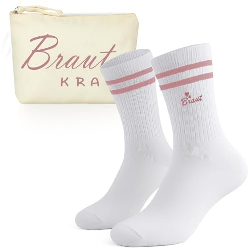 Szhhrxi Braut Geschenk Hochzeit Socken & Braut Kosmetiktasche, JGA Accessoires Frauen Geschenk zur Hochzeit, Hochzeitsgeschenke Braut Tennissocken & Make-Up Tasche für Brautparty Verlobung