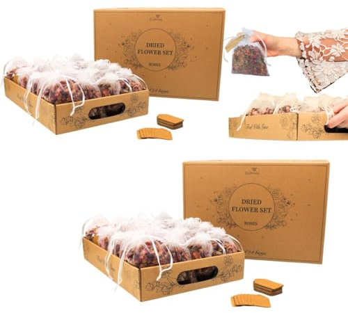 CULTIVEA® Lot de 2 Plateaux de 36 sachets de Fleurs séchées Naturelles – Roses - pour Mariage, Anniversaire, fête - Décoration Mariage - Confettis - Bougies et Résines - Pétales de Roses séchées (36)