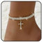 BelleVive Bracelet de cheville avec croix, cœur et papillon - Plaqué or 14 carats, étanche, avec strass diamant pour femmes, grande taille, cheville large, bracelet d'été