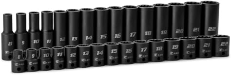 Capri Tools 3/8 in. Drive Shallow and Deep Impact Socket Set, 12-Point, Metric, 8 to 22 mm, 30-Piece