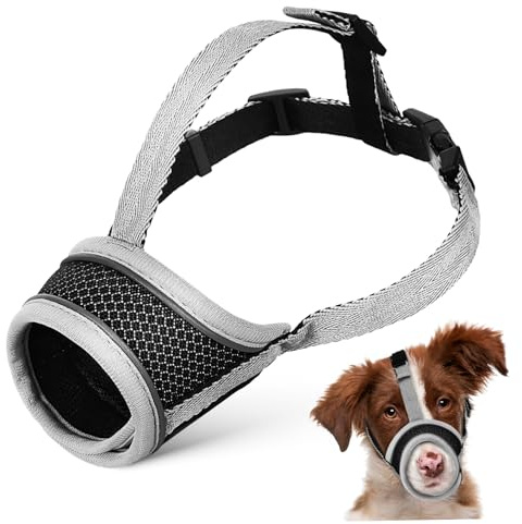 SEWOART Verstellbarer aus Atmungsaktivem Polyester mit Netz Hundemaulkorb Silberfarben Verhindert Bellen und Beißen für Hunde 14-20 Kg zum Spazierengehen und Training