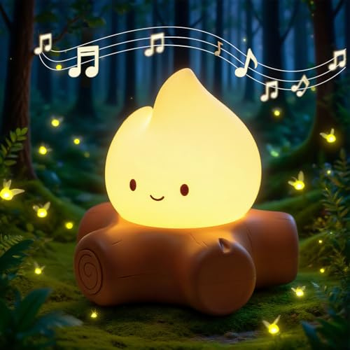 SEESUU LED Lagerfeuer Nachtlicht, Nachtlicht Kinder, Halloween Deko, Wiederaufladbare Lampe Stufenlos Dimmbar, 2 Modi Kerzenlicht und Warmes Gelbes Licht, Halloween Geschenk