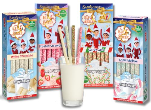 Elf on The Shelf Quick Milk Magic Sippers 4 Pack Bundle (52 Total) Including All Exclusive Flavours - White Chocolate, Strawberry, Snow Mellow & Candy Cane by TGBK