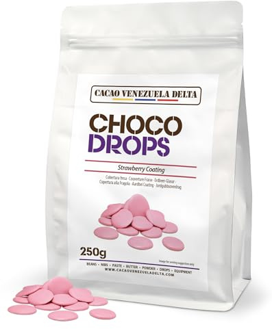 Cacao V Delta Cobertura profesional de Chocolate Rosa Sabor Fresa 250g para Repostería – Callets Sucedáneos Fácil de Fundir para Tartas, Cake Pops, NO Necesidad Templado