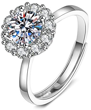 Ayoiow Weißgold Ring 585, Blume 4 Krappen Labordiamant Ring Frauen Weissgold, Vorsteckring Weißgold 585