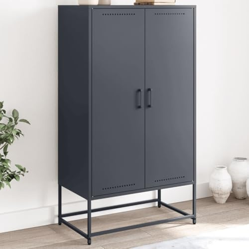 Ziaphsol Highboard Anthrazit 68,5x38,5x123,5 cm Stahl, Industriedesign Aufbewahrungsschrank für Wohnzimmer, Robuster Metallschrank mit 6 Fächern, Vielseitiger Küchenschrank mit Türen