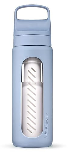 LifeStraw Go Series – Glass Water Filter Bottle Made from Hand-Blown Glass with Silicone Sleeve for Hydration at Home or on-the-go, Icelandic Blue, 20oz