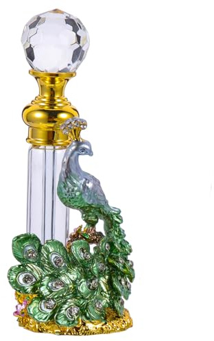 DIYEAH Petit Flacon de Parfum Rechargeable en Verre Décoratif Vintage Vert Paon, Flacon pour Arôme et Huile Essentielle, Bouteille Vide Portable pour Voyage et Usage Personnel, Support
