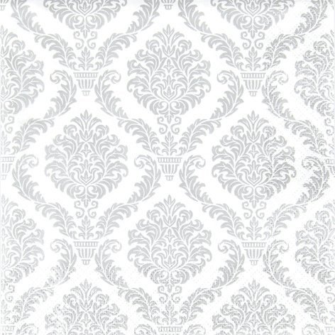 20 Servietten Elegant Silver Muster Silber/Zeitlos/Silberne Hochzeit 33x33cm