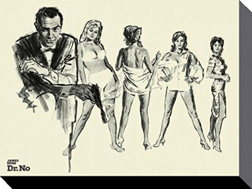 1art1 James Bond 007 Poster Jagt Dr. No, Skizze Bilder Leinwand-Bild Auf Keilrahmen | XXL-Wandbild Poster Kunstdruck Als Leinwandbild 80x60 cm