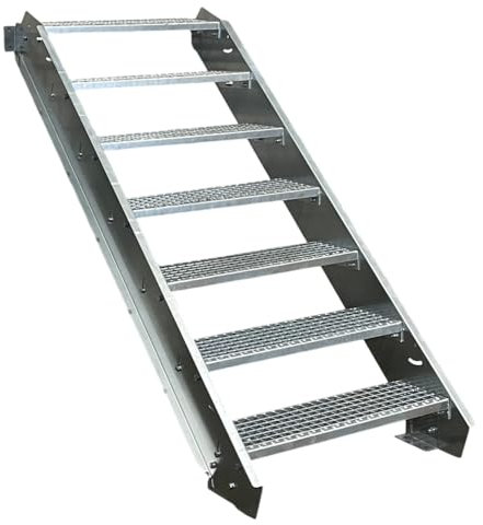 7 Stufen Stahltreppe Breite 130cm Geschosshöhe 100-140cm / Robuste Außentreppe/Wangentreppe/Stabile Industrietreppe für den Außenbereich/Inklusive Zubehör