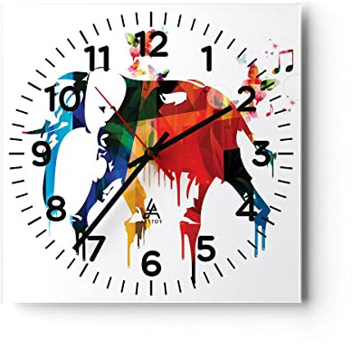 Modern Wanduhr Elefant Tierwelt Fantasie 40x40cm Quadrat Groß Wand Uhr Glas Analog Zimmeruhren Küche Büro Wohnzimmer Glasuhr Wall Clock Dekoration Design Wanddekoration Küchenuhr C4AC40x40-3079