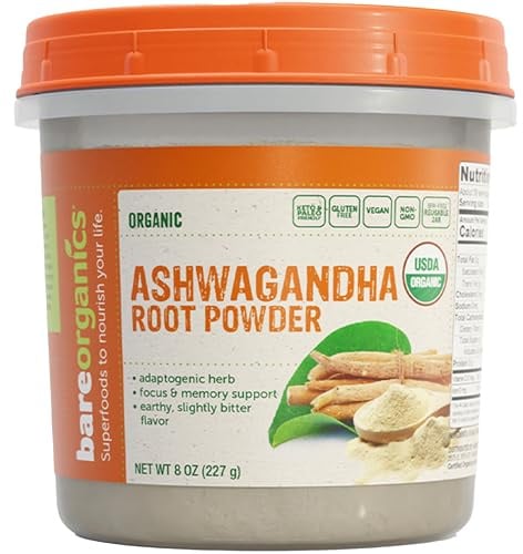 BareOrganics Ashwagandha Wurzelpulver, 237 ml