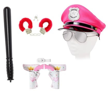 Alsino XXL Damen Polizei Set Uniform (Kv-116) mit Pilotenbrille, Plüschhandschellen, Schlagstock - 24 cm, Pistole und Polizeimütze