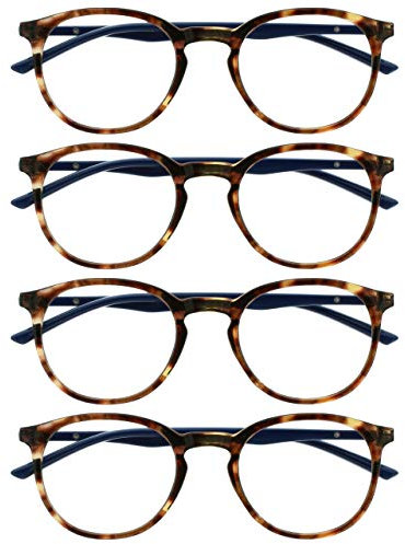 OPULIZE Met lesebrille 4er Pack Schlank Runder Rahmen Federscharniere Kratzfest Braun Schildpatt Blau Bügel Herren Damen RRRR60-2 +3.00