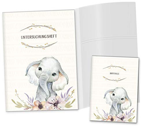 OLGS U-Heft und Impfpass Hülle 3-teilig Wildnis Safari Tiere | Untersuchungsheft- und Impfpasshüllen, schöne Geschenkidee (Uhefthülle, Impfpasshülle ohne Personalisierung, Elefant)