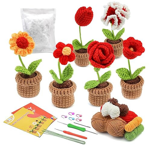 GRONGU Häkeln Sie Topfpflanzen Sets Für Anfänger DIY Häkel Starter Mit Garn Häkelnadel Nadel Strickmarkierer Anleitung Einfaches Starter Häkel Set DIY Geschenk