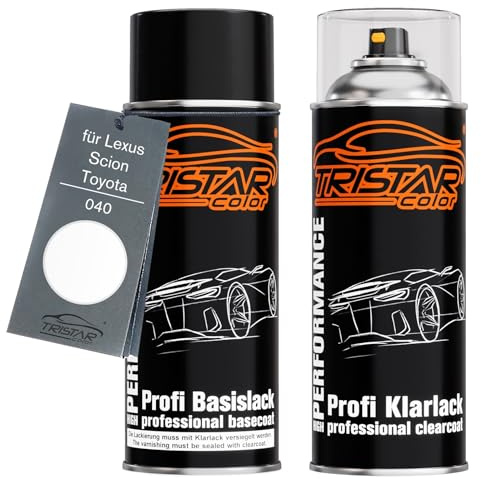 TRISTARcolor Autolack Spraydose für Toyota/Lexus 040 Super White II +1K | für Toyota / Lexus / Scion, Pure White, Set aus Basislack + Klarlack, Sprühdosen 400ml