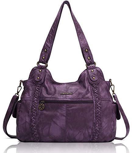 Angel Barcelo Roomy Fashion Hobo Bolso de mano para mujer, bolso de hombro de cuero lavado, 11#Púrpura, Large