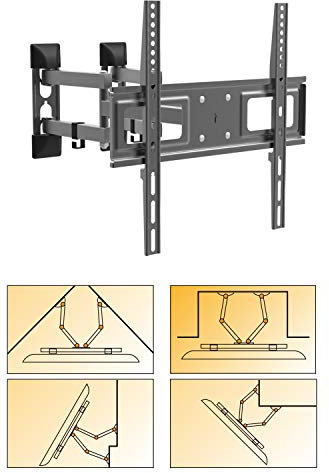 Soporte de pared para televisores multiusos, orientable, inclinable, montaje en esquina, montaje en pared, montaje en nicho, VESA hasta máx. 400 x 400 para 26 – 55 pulgadas, extensible hasta un máximo