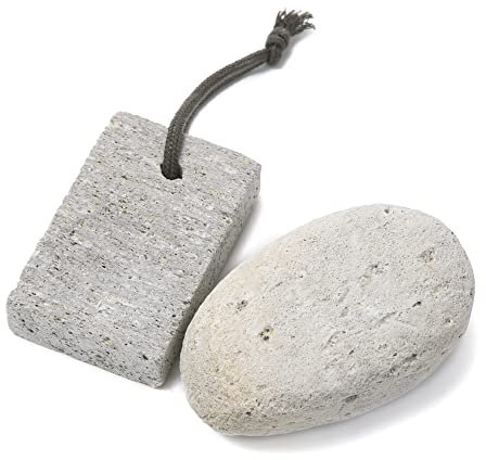 Bimsstein, natürlich, hergestellt in Japan, ergonomische Form, extra feine Textur, Hornhautentferner für harte und rissige Haut, für Männer, Frauen, Kinder und Geschenke, 2er-Set (grob/fein glatt)