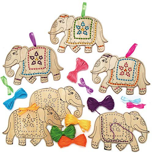 Baker Ross Ambari-Elefant-Holzfädel-Sets, 5er-Packung, pädagogische Kunst und Basteln für Kinder, Rangoli, Festival der Lichter, AX335, Mittel
