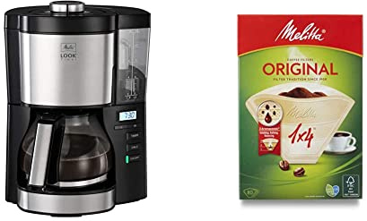 Melitta Filter Coffee Machine, Look V Timer Model, Art. No. 6766591, Stainless Steel, Black & 6658076 Pack Original Size 1x4, 80, Filter Coffee Makers, Brown, Plastic