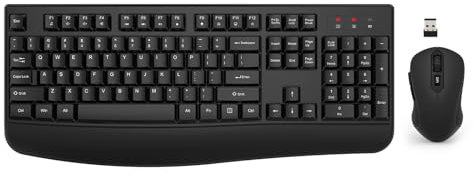 Wireless Keyboard and Mouse Combo, EDJO 2.4G Full-Sized Ergonomic Computer Keyboard with Wrist Rest and 3 Level DPI Adjustable Wireless Mouse for Windows, Mac OS Desktop/Laptop/PC