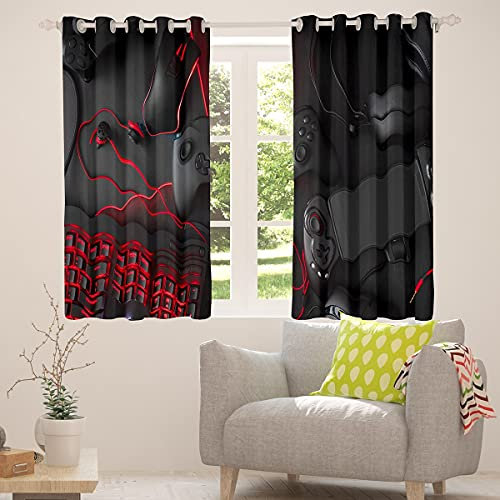 Gamer Fenster Vorhänge Schwarz Gamepad Blackout Vorhänge Moderne Neuheit Sci-Fi Stil Videospiele Dekor Fenster Drapes Boys Teens Kinder Spielkonsole Joysticks Player Gaming Curtain Panels,46x54