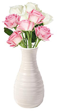 Unbreakable Vase for Flowers, Ceramic Look Plastic Vase for Home Decor, Living Room, Table (Seashell White)