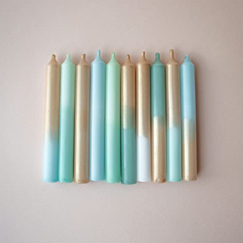 MADAM ERLE | 10er-Set Dipdye kleine Geburtstagskerzen | GOLDENE ELLA | handgemachte Kerzen für Geburtstagszug| neon-pastell farbig | bunt | Kerzen Kinder-Geburtstag | Dekokerzen | Jungs