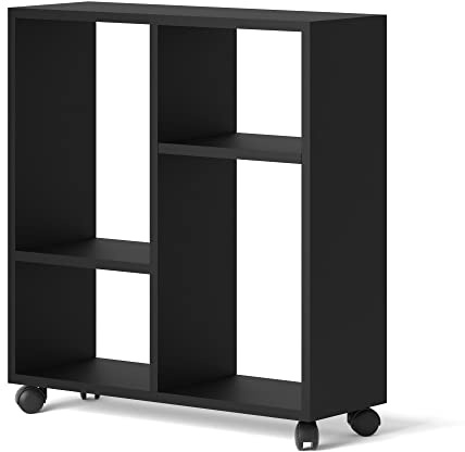 BIM Furniture TRASCO 2 60 x20 x 65 cm Beistelltisch auf Rollen – Couchtisch - Nachttisch - Laptopständer Regal – offene Fächer – Schwarz – Vielseitig einsetzbar