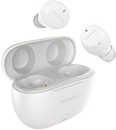 Nokia Micro Earbuds Pro - TWS-521 WH – Angle-Tube True Wireless Headphones with Dual Microphone Noise Cancellation, IPX5, Up to 28 Hours Playtime with Compact Charging Case – White Grey
