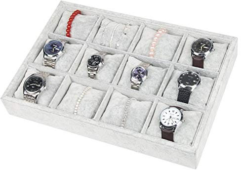 huihuijia Scatola per orologi, porta gioielli, porta gioielli, porta gioielli, vassoio per gioielli, colore: grigio