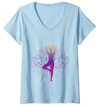 Damen Yoga Meditationskleidung / Zubehör / Energetik / OM T-Shirt mit V-Ausschnitt
