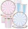 Lot de 40 assiettes et gobelets en carton de couleur pastel, rose et bleu, assiettes de pique-nique, pique-nique, soirée pyjama pour filles