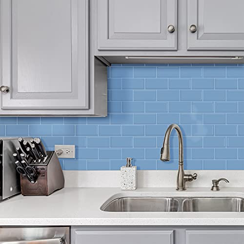 funlife 4 Piezas 3d Pegatinas de Azulejos, Autoadhesivo Azulejo Transferencias Pegatinas, Azulejos Adhesivos Impermeable Pegatinas de Baldosas para Cocina Baños 30 x 13cm, Azul