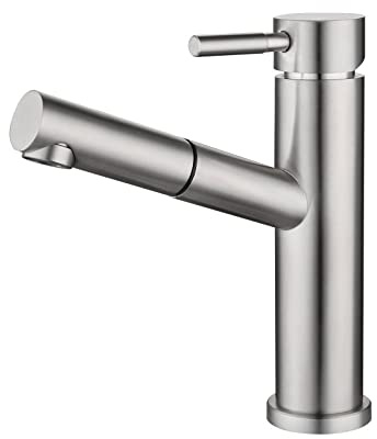 Mitigeur evier avec douchette extractible Robinet de lavabo de salle de bain à poignée unique pivotant à 360 ° brossé