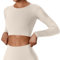 Damen Langarm Sportshirt Crop Top Seamless Funktionsshirt Sport Oberteile Yoga Fitness Gym Shirt Tshirt Laufshirt Atmungsaktiv Hautfarbe - M