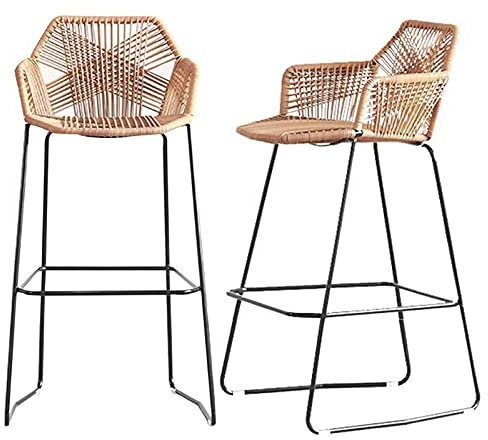 WIQUYBML Thekenhöhe Barstuhl Barstühle 2er-Set Frühstücksküche Theke Barstühle Geflochtener Korbstuhl Esszimmerstühle Küchenstühle Küchenstühle von Sub-Bar Cafe